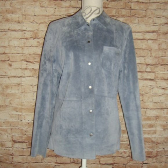 Field Gear Suede Leather Pale Blue Snap Front Blouse Blazer Jacket size Medium - Picture 1 of 4